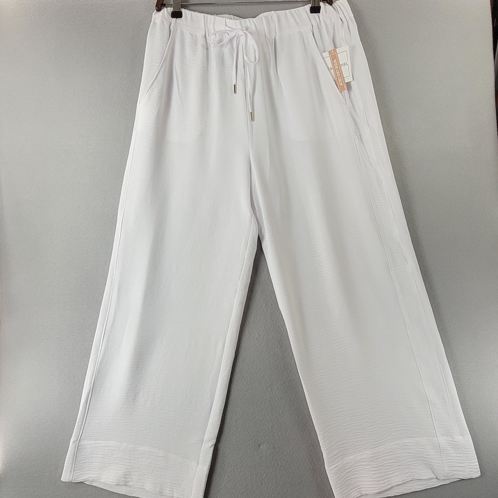 Zac & Rachel Wide Leg Crop Pants Bright White Textured Drawstring Large NWT